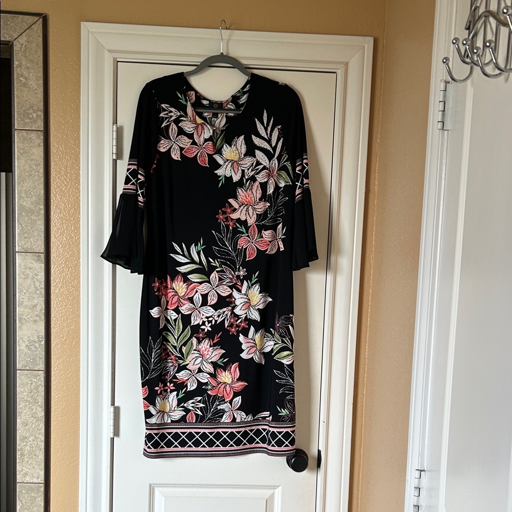 JM Collection Black Dress with Floral Design